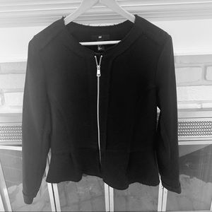 H&M full zipper cropped peplum blazer w raw hem details 12